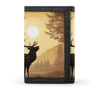 Elk Artwork Trifold Portafoglio, porta carte e denaro Oganizer sottile elegante mini portamonete con cerniera tasca portamonete credito per uomini e donne