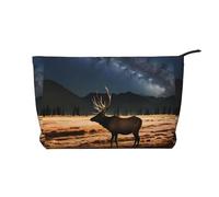 Elk in the Meadow - Borsa per il trucco in velluto a coste con chiusura a cerniera, multifunzione, 22 x 7 x 17 cm, per viaggi, campeggio, vacanze, fitness, Nero , Taglia unica