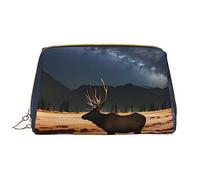 Elk In The Meadow - Grande borsa per il trucco portatile, in pelle PVC, chiusura con cerniera, borsa da viaggio da viaggio, borsa da viaggio, bianca, taglia unica, bianco, Taglia unica
