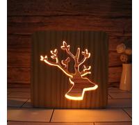 Elk Led Night Light Solid Wood Low Energy Key Switch Soft Warm Light Creative Friend Gift Bedroom Home Decorations (1Pcs)