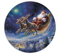 Elk Santa ClausJigsaw Puzzles 1000 Piece for Adults Kids Round Christmas PresentCreative Challenge Toys Gift1000pcs (67.5x67.5cm)