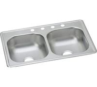 Elkay Dayton D233194 Lavello da cucina a quattro fori in acciaio inox a doppia vasca da 83 x 48 cm, finitura satinata Elkay