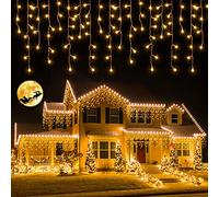 ELKTRY Luci Natale Esterno Cascata, 800LED 20M Tenda Luminosa Esterno con Timer【Prolungabile 5Pz】 Luci Natale Esterno con 8 Modalità Impermeabili per Natale Feste Balcone Patio Giardino, Bianco Caldo