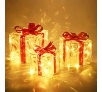 ELKTRY Set di 3 Luci Decorative Regalo, 60 LED Scatole Luminose Natale Impermeabile 8 Modalità Con Funzione Timer, Adatte Come Decorazione Natalizia - Rosso Cristallo