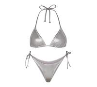 Ella Lust Bikini Metallico da Donna - Costume da Bagno Argento a Vita Alta Cravatta Laterale Perizoma Inferiore Triangolo Top Lucido, Argento, XL
