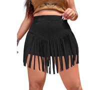 Ella Lust Pantaloncini da Donna a Vita Alta con Frange, Sexy, con Nappe Western, per Pole Dance e Rave, per Festival e Cowgirl, Nero, L