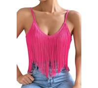 Ella Lust Top da Donna con Frange e Frange, Stile Country, Festival, Orlo con Nappe, Stile Boho, Rodeo, Rave, Canotta, Rosa, L