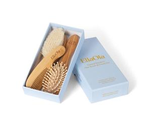 EllaOla - Set di spazzole e pettini in bambù naturale, per neonati e bambini, 3 pezzi, include una spazzola super morbida in lana di capra, una spazzola massaggiante e un pettine arrotondato in bambù
