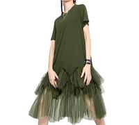 ellazhu Vestito da donna casual a maniche corte girocollo in tulle con una vestibilità oversize GY2266, Verde militare, S/M