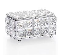ELLDOO Contenitore per gioielli in cristallo, rettangolare, con coperchio, orecchini, anelli, vintage, tesoro, per San Valentino, matrimonio, decorazione camera da letto, colore: argento