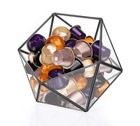 ELLDOO Porta cialde di caffè in vetro nero, 15 lati, geometrica, organizer per capsule di caffè K Cup Espresso, bustine di tè e zucchero, per cucina, bar, bancone ufficio