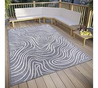 ELLE Decoration Calé Tappeto per interni ed esterni, design piatto, motivo moderno, resistente alle intemperie, per soggiorno, corridoio, balcone, terrazza, giardino, grigio, crema, 155 x 230 cm