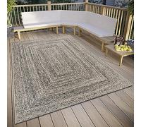 ELLE Decoration Jules Tappeto per interni ed esterni, design piatto mélange, resistente alle intemperie e ai raggi UV, per soggiorno, balcone, terrazza, giardino, colore nero crema, 120 x 170 cm