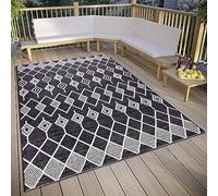 ELLE Decoration Pitu - Tappeto per interni ed esterni, macramè bohémien, in tessuto piatto, resistente alle intemperie, per soggiorno, corridoio, balcone, terrazza, giardino, colore nero, crema, 155 x