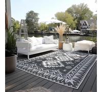 Elle Decoration Tappeto reversibile per interni ed esterni, resistente alle intemperie e all'acqua, moderno motivo geometrico, a rombi, per esterni, per giardino, balcone, terrazza, soggiorno, nero,