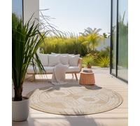 Elle Decoration Tappeto rotondo per interni ed esterni, resistente alle intemperie e all'acqua, moderno motivo Boho Ethno, per esterni, per giardino, balcone, terrazza, soggiorno, ocra, 200 cm