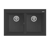 ELLECI Lavello 2 Vasche, Linea Quadra 350, Installazione Standard, 79 cm, Granitek Antracite - LGQ35059