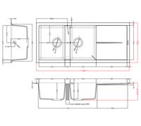 ELLECI Lavello 2 Vasche con Gocciolatoio, Linea Unico 500, Installazione Standard, 116 cm, Keratek Bianco - LKU50096