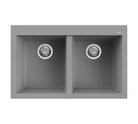 ELLECI Lavello 2 Vasche, Linea Quadra 350, Installazione Standard, 79 cm, Granitek Cemento - LGQ35048