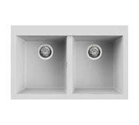 ELLECI Lavello 2 Vasche, Linea Quadra 350, Installazione Standard, 79 cm, Granitek Bianco - LGQ35068