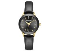 ELLEN TRACY Diamond Collection Orologio da donna in pelle marrone - quadrante rotondo oro sunray con cristalli, nero