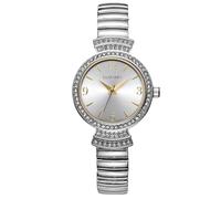 ELLEN TRACY Orologio da donna 30mm rotondo Silvertone, quadrante argento, accenti di cristallo, cinturino di espansione