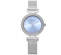 ELLEN TRACY Orologio da donna con cinturino in maglia argentata - quadrante rotondo blu Sunray con cristalli, Argento
