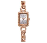 ELLEN TRACY Orologio da donna in oro rosa con quadrante rettangolare in argento con cristalli