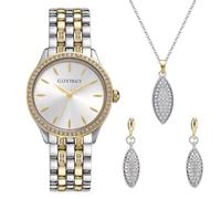 Ellen Tracy, orologio da donna rotondo da 32 mm bicolore argento/oro e set regalo, quadrante bianco, accenti di cristallo