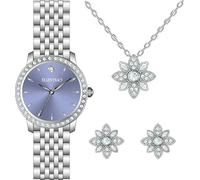 ELLEN TRACY Set regalo da donna 25 mm rotondo Silvertone orologio e gioielli, quadrante lavanda, accenti di cristallo