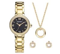 ELLEN TRACY Set regalo da donna 28 mm con orologio dorato rotondo e gioielli, quadrante nero, accenti di cristallo