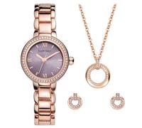 ELLEN TRACY Set regalo da donna con orologio rotondo color oro rosa da 28 mm e quadrante color lavanda, dettagli in cristallo