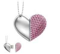 ELLENNE CHIAVETTA USB COLLANA CUORE ROSA PENDRIVE MEMORIA 64GB A12 | MEMORIA USB 2.0 CON CIONDOLO A FORMA DI CUORE CON BRILLANTI ROSA, TAGLI DA 16G 32GB 64GB A SCELTA
