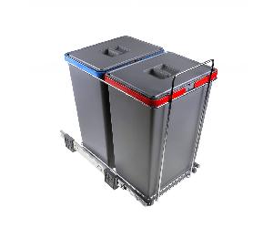 Elletipi Bidoni Raccolta Differenziata Estraibili per Mobili 2 Contenitori spazzatura 24+24 Litri in Plastica e Acciaio colore Grigio - PF01 44B2 Ecofil