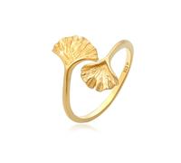 Elli Anelli Donne tendenza foglia di Gingko aperta in argento sterlino 925 placcato oro