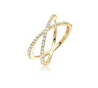 Elli Anello da Donna in Argento 925, Placcato Oro con Zirconia Cubica, Misura 16 1/2