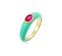 Elli - Solitario Ovale con Smalto arancione e Cristallo di zirconia verde in Argento Sterling 925 Placcato Oro Anelli 1 pieces female