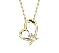 Elli Catena da Donna in Argento 925 Placcato Oro con Ciondolo a Forma di Cuore, Taglio Brillante