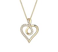 Elli Collana da donna con ciondolo a forma di cuore, in argento 925, parzialmente placcato oro, zirconi bianchi, taglio rotondo, 45 cm, Sfaccettatura, Zirconia cubica