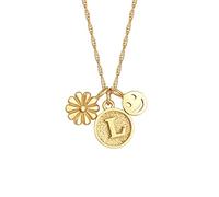 Elli Collana da donna con ciondolo a forma di fiore sorridente a forma di lettera L, in argento Sterling 925