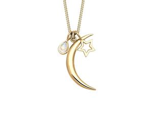 Elli Collana da Donna in Argento 925 Placcato in Oro con Pietra di Luna, Mezza Luna E Stella