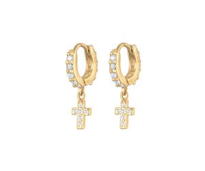 Elli - Creoli Huggie Hoops Croce pendente Trend con cristalli di zirconia in argento sterling 925 Orecchini 1 pieces female