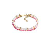 Elli - Ladies - Bracciale a 3 strati in argento sterling 925 placcato oro con perline pietra di luna e quarzo rosa 16 cm