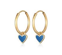 Elli - Ladies - Orecchini in argento sterling 925 placcato oro a cerchio creolo con pendenti smaltati blu a forma di cuore One Size