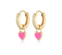Elli - Ladies - Orecchini in argento sterling 925 placcato oro con pendente a forma di cuore rosa smaltato e dettagli in zirconia cubica One Size