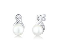 Elli Orecchini Donne orecchini a perno Infinty Elegante con Perla d'acqua dolce e Cristalli in Argento Sterlino 925