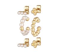 Elli - Orecchini da donna a bottone e orecchini earcuff dorati con design a sfere e perle-Oro One Size