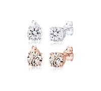 Elli Orecchini da donna, rotondi con cristalli, in argento sterling 925 placcato oro rosa