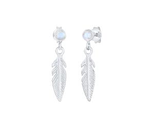 Elli - Orecchini Piuma boho hippie con pietra di luna in argento sterling 925 1 pieces female