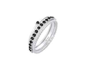 Elli - Pila Set Elegante Solitario Ritorto Tendenza con Cristalli Nero in Argento Sterling 925 Anelli 1 pieces female